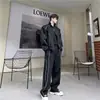 Cardigã casual de outono, jaqueta com gola alta, conjunto esportivo para homens, design solto, calças pantalona fluidas, conjunto de duas peças