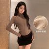 Jaqueta Curta de Lã de Cordeiro para Mulheres, Roupa de Exterior para Primavera, Moletom Gola Alta Slim Fit, Forrado com Fleece, Espessado, Jaqueta de Yoga Quente