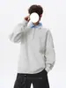 Sudadera con capucha de peso pesado de bloque de color retro americano, estilo dos piezas falsas, media cremallera, manga larga para hombre, top casual moderno, holgado, con solapa