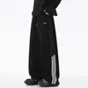 Calça de moletom listrada estilo americano, nova coleção de outono, caimento solto com caimento, bordado color-blocking, calça esportiva casual versátil