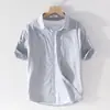 Camisa Casual Básica de Lino Extremadamente Fresca de Algodón y Lino de Manga Corta para Hombre Estilo Japonés Verano Holgada Artística de Lino para Jóvenes