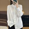 Satén de Seda 2026 Primavera/Verano Nueva Camisa de Satén para Mujer Estilo Chino Nuevo Cuello Alto Abotonada de Manga Larga con Patrón Floral Oculto