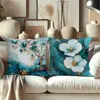 Funda de almohada floral azul degradado de lino transfronteriza de primavera para oficina, dormitorio, sofá, personalizable al por mayor