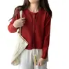 Suéter Cárdigan Corto de Punto de Manga Larga con Encaje Ondulado para Mujer, Estilo Dulce y Suave para Primavera y Otoño, En Stock y Personalizable