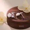 Brincos de Flor de Camélia Rosa com Agulha de Prata S999 para Mulheres, Frescos e Simples, Incrustados com Zircônia, Luxo Leve, Exquisitos, Joia de Orelha Simples e Versátil