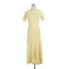 Vestido Longo Manga Curta Gola Redonda Marca S 2026 Verão e Outono Elegante Francês Babado Fenda Vestido de Tricô Atacado