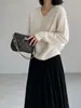 Suéter de Lã Escovada com Nuvem Jiang Zuo Estilo Coreano Seda de Amora Suave Malha de Lã Macia e Fofa Feminino Versátil V0032