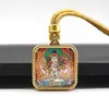 Pingente Mini Thangka de Aço Titânio Dourado Pintado à Mão do Xizang Pingente Colar Thangka de Oito Protetores Huang Caishen Wuye