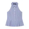 Ropa Femenina Versátil y Elegante de Verano Europea y Americana 2026: Falda corta a rayas de nueve cuartos con cuello halter, camisa y chaleco para mujer