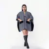 Novo Estilo Shawl Capa Octogonal de Flor com Forro de Lã Engrossada, Capa Elegante de Alta Qualidade, Cardigan Tricotado de Pelo de Coelho, Pelo Sintético de Visão