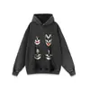 2025 Nueva Sudadera con Capucha Retro Trendy Lavada Desgastada de Alta Calle Americana Anime Estampado Directo por Aspersión Sudadera con Capucha de Manga Larga