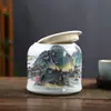 Tetera de cerámica grande con paisaje a prueba de humedad pintada a mano tanque de almacenamiento sellado general tamaño pequeño tarro de porcelana blanca té verde Pu'er