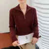 Suéter de Punto con Cremallera Media Yuanbao de Cachemir para Mujer con Efecto Adelgazante de Manga Larga Tejido de Punto Nuevo Otoño e Invierno 2025
