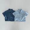 Traje de dos piezas estilo coreano para niños y niñas, de manga corta, con camisa vaquera y pantalones cortos, estilo occidental, para verano