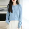 Nuevo cárdigan de punto sin costuras de una pieza para otoño, mujer, simple francés, cuello redondo, manga larga, suéter holgado, abrigo, capa base