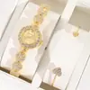 Moda Popular de Tendencia Transfronteriza Acero Aleado con Strass Correa de Acero Pulido Pulsera de Disco Pequeño Espejo Cuarzo Reloj para Mujer Venta al por Mayor