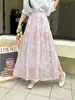 Saia Jacquard Bordada Estilo Francês de Cintura Alta, Novo Estilo Verão 2026, Elegante de Caimento Solto, Versátil, Emagrecimento, Saia Longa Evasê