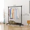 Arara de roupas de chão telescópica dupla camada arara de roupas para quarto interno prateleira de ferro roda móvel arara de exposição