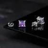 Aretes de Plata S925 Set de Joyería Collar Aretes con Zirconia Corte Flor de Hielo Morada Collar Colgante