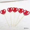 Decoração de bolo com caractere Xi duplo plug-in não tecido vermelho metal casamento acessórios de panificação inserção de bandeira inserção de etiqueta para mesa de sobremesas