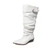 Botas altas negras elegantes y sencillas de 5 cm, nuevo modelo otoño e invierno 2026, punta fina, tacón grueso, botas largas plisadas hasta la rodilla