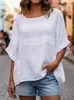 2026 Sitio Independiente de Amazon Transfronterizo Verano Nuevo Estilo Europeo y Americano para Mujer Cuello Redondo Manga Tres Cuartos Casual Holgado Top