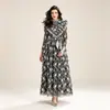 Vestido Largo de Encaje Francés para Mujer Otoño Cuello Alto Volante Manga Larga Ceñido a la Cintura Dobladillo Ancho Fábrica de Origen