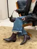 Botas de Cano Curto Estilo Coreano Bico Fino Salto Bloco Femininas 2026 Outono Versátil Emagrecedoras Botas de Moda Botas Pequenas de Couro Botas de Cano Curto Versáteis