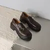 Sapatos de Cadarço com Boca Profunda e Solado Grosso Fashion de 6cm, Sapatos Versáteis de Couro com Bico Redondo Estilo College, Novos Sapatos Femininos Primavera e Outono 2026