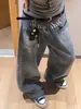 Calça Jeans Graffiti de Primavera e Outono para Homens e Mulheres, Marca Americana Ins da Moda High Street, Solta e Versátil, Desgastada, Calça Reta de Perna Larga Bonita