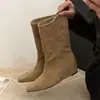 Primer Encuentro Temporada Uno Múltiples Formas de Usar Estilo Coreano Punta Cuadrada Aumento Interno de Altura 4cm Otoño Invierno Adelgazantes Versátiles Botines Cortos Apilados Botas de Moda