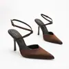 Sandalias de Tacón Alto Elegantes con Punta Francesa, Moño de Satén, Correas Cruzadas Sexy de Moda, Espalda Abierta para Mujer de 9.5 CM
