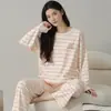 Pijama de Algodón Puro para Mujer Primavera y Otoño Manga Larga Pantalón Largo Nuevo Estilo 2026 100% Algodón Corte Holgado Conjunto de Ropa para el Hogar