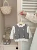 Chaleco de Punto Coreano con Capas para Niñas Otoño e Invierno Ropa Nueva de Invierno Bebé Elegante Cuello de Encaje Chaleco Grueso