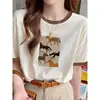 Camiseta Manga Curta Color Block Algodão Floco de Neve Raglan Design Feminino Moda Versátil Top Leve Verão 2026 Nova Chegada