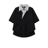 Camiseta de Verano Nueva y Elegante para Hombre, Manga Corta, Cuello en V, Rayas, Estilo Falso Dos Piezas