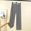 Pantalones de pierna ancha a rayas para mujer, nuevo para otoño e invierno, sueltos, adelgazantes, pantalones de pijama, cintura alta, pantalones rectos, pantalones casuales para el hogar
