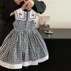 Vestido de Verano de Moda para Niñas 2025 Estilo Occidental Nuevo Estilo Estilo Occidental Cuadros Solapa Estilo Universitario Vestido Chaleco para Niños Pequeños y Medianos