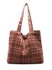 Bolso de lana a cuadros para mujer, otoño 2024, nuevo bolso de mano estilo universitario de Corea del Sur, bolso informal de gran capacidad.
