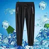 Calças Finas de Seda Gelo para Homens, Corte Reto, Elásticas, com Bolsos, Modelagem Solta, Calças Esportivas de Secagem Rápida, Calças Casuais Respiráveis para Homens, Verão