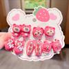 Cuerda con cabeza de oso de fresa para niños, nueva banda de goma para el cabello hecha a mano, linda cuerda para el cabello de dibujos animados para niña, accesorios para el cabello