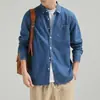 Camisa de mezclilla casual de algodón puro para hombre, nuevo estilo primavera y otoño, versátil y de alta gama, camisa de trabajo, top delgado holgado estilo japonés