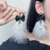 Brincos Estilo Fada com Pena Incrustada de Diamante Laço Franja de Pérola Super Fada Doce Feminino Elegante Brincos Elegantes para Mulheres