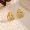 Brincos Transfronteiriços de Aço Titânio Dourado com Diamantes, Estilo de Luxo Leve Europeu e Americano de Alta Qualidade, Brincos Redondos de Aço Inoxidável que Não Desbotam, Brincos Femininos