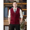 Colete de tricô masculino transfronteiriço, suéter casual sem mangas com gola V e padrão losango, colete masculino espesso de mistura de lã
