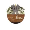 Cartel de Bienvenida a Casa de Madera Popular Transfronterizo con Lazo Rayado Cartel para Puerta Colgante para Exteriores Decoración de Flores Blancas de Primavera