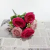 Atacado Em Estoque Decoração de Casa Flor Artificial Pequeno Buquê Rosas Arranjo de Casamento Artificial Rosas Persas de 5 Cabeças