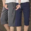 Pantalones cortos de seda helada para hombre de siete puntos con abertura, holgados, estampados, shorts exteriores, pierna recta, talla grande, pantalones cortos para personas con sobrepeso, intermedios