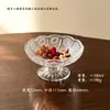 Exquisita platillo pequeño con forma de girasol, plato de vidrio con pie alto, plato para dulces y bocadillos, plato de frutas, plato de postre para uso doméstico