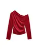Ropa de Otoño 2025 Nueva para Mujer Europea y Americana Transfronteriza, Moda Versátil, Terciopelo, Delgado, Diseño Asimétrico, Camiseta Plisada